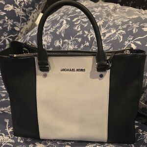 Michael Kors Black and White Leather Satchel